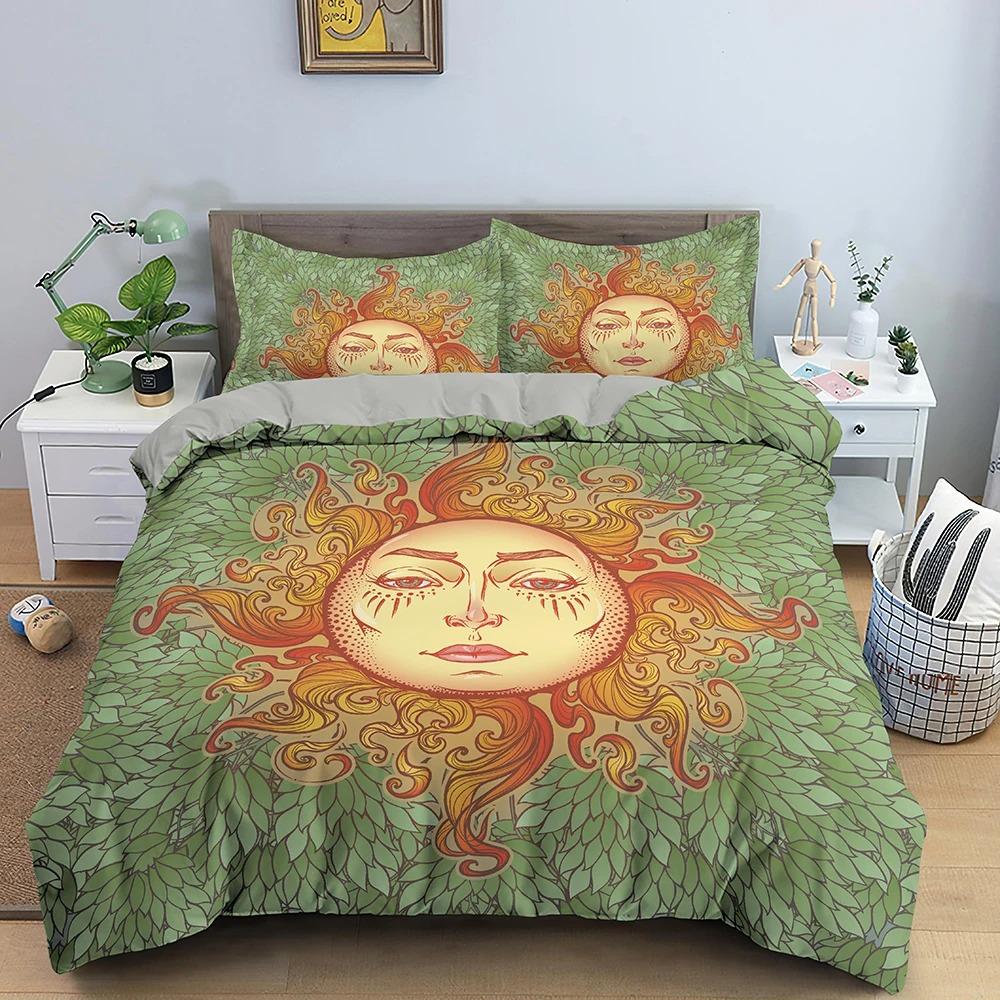 Duvet Cover Set Golden Sun and Moon Boho Mysterious Color Home Decor Bedding Set Adults Gifts with Zipper Decorative Quilt Cover