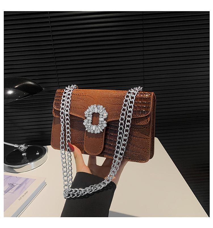 

Женская сумка с застежкой-замком и крокодиловым узором, однотонная, с фактурной цепочкой, сумка через плечо, маленькая квадратная женская сумка темно-коричневого