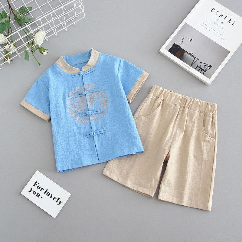 

Летний костюм из хлопка и льна для мальчиков в стиле ханьфу, тонкий срез, детский костюм в китайском стиле в стиле древности в стиле Тан для девочек, национальная учебная одежда для выступлений 140