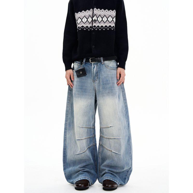 Kisko American Retro Bamboo Texture Deconstructed Wide-Leg Jeans Unisex Trendy Brand Loose Design Washed Pants