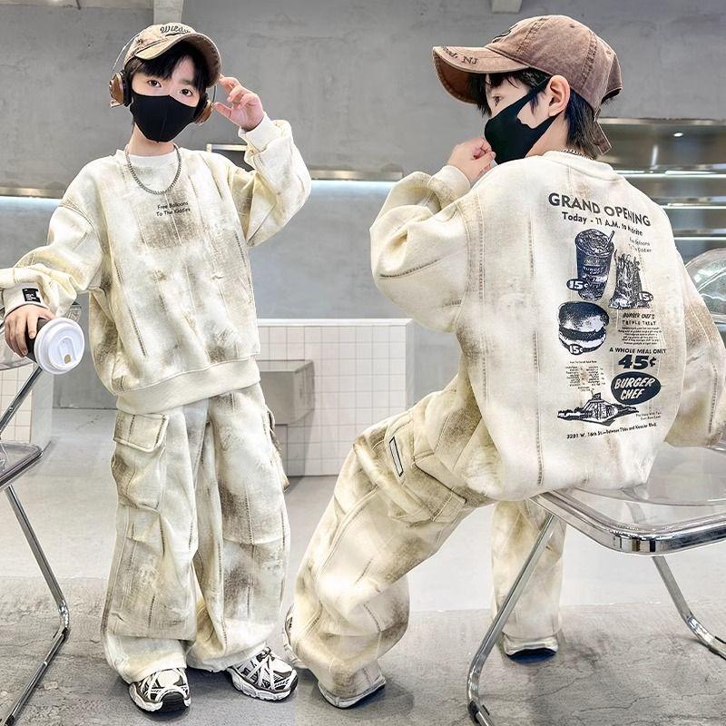 

Весенне-осенний комплект для мальчика: Повседневный спортивный костюм из двух предметов: толстовка + брюки. Стильный. 120