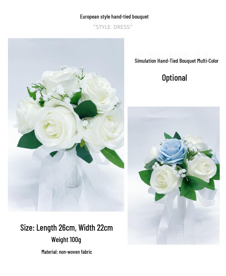 Custom European Simulated Rose Bridal Bouquet for Weddings, Photography, and Valentine's Day