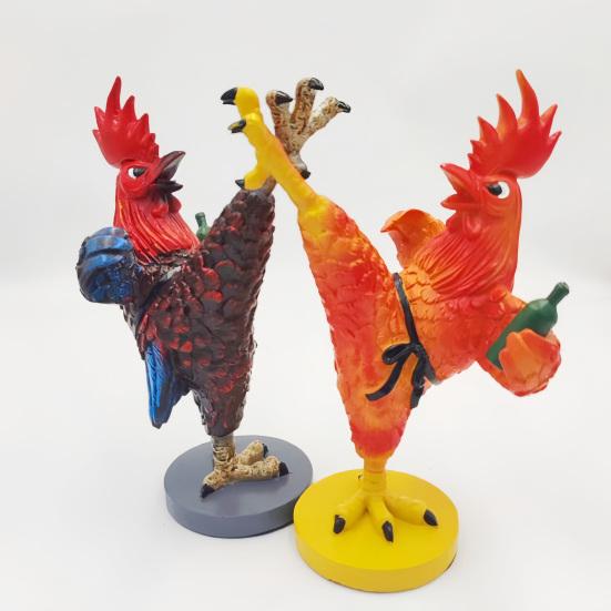 Kung Fu Rooster Statue Resin Drunk Chicken Figurine Table Art Rooster Sculpture for Home Office Desk Shelf Indoor Outdoor Decor Housewarming Gift