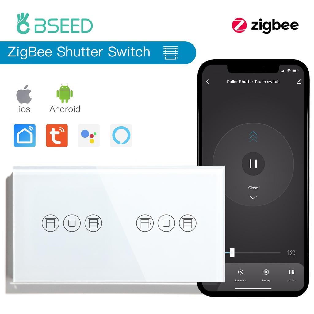 BSEED Zigbee Smart Roller Shutter Switches Light Blinds Switch Tuya Smart Life Plus French Wall Sockets USB Type-c Glass Panel