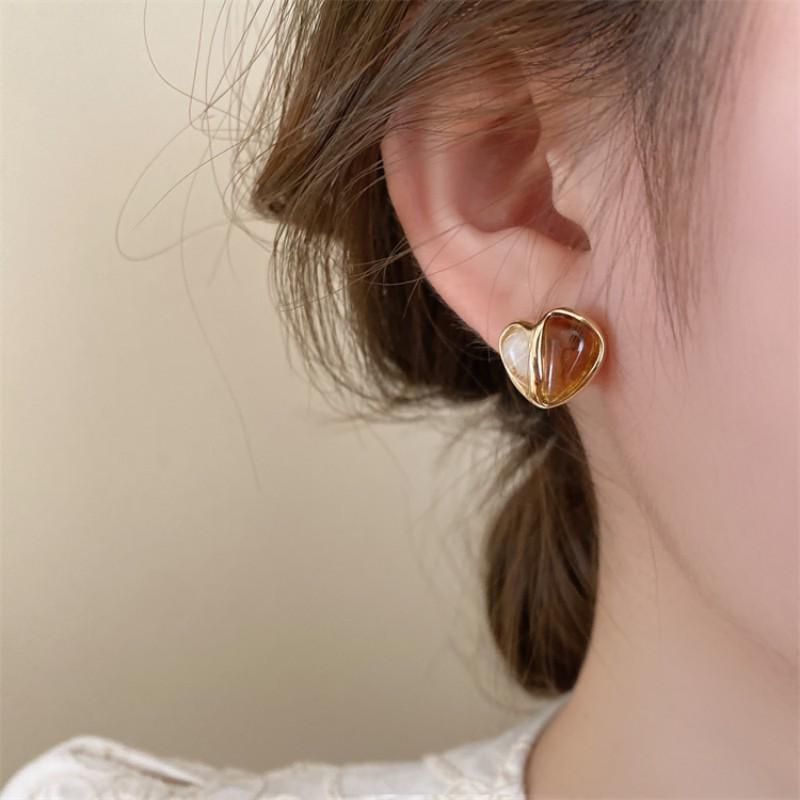 Maillard Warm Winter Caramel Heart Earrings - Fashionable, Versatile, Sweet Style for Commuting