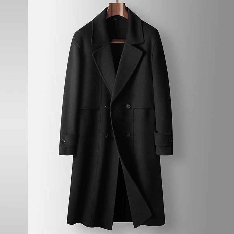 Men's Coat Autumn and Winter Long Over-Knee Double-Sided Wool Windbreaker Youth Business Double-breasted Lapel Wool Jacket