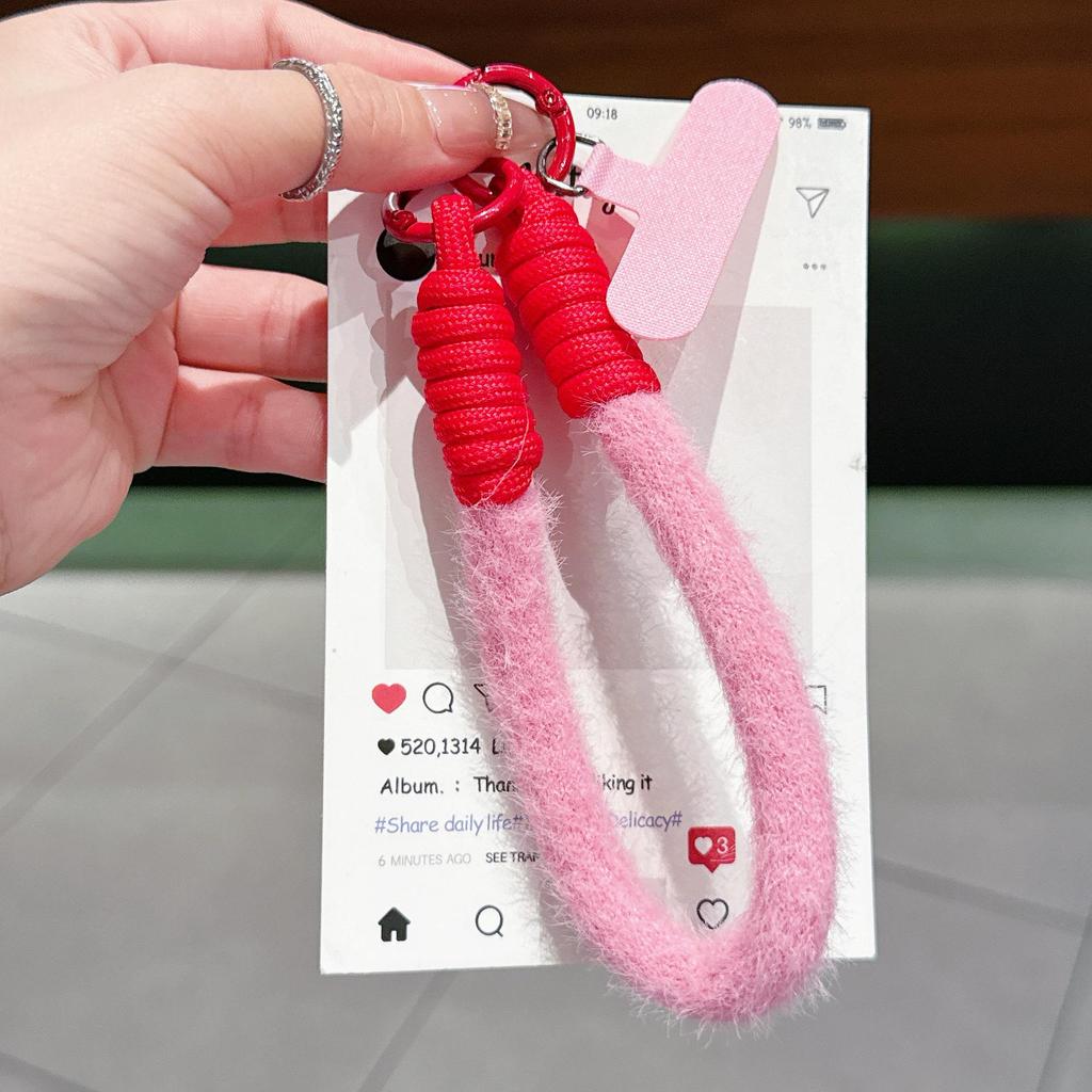 Colorful Plush Mobile Phone Wrist Lanyard with Single Buckle and Anti-Drop Feature
