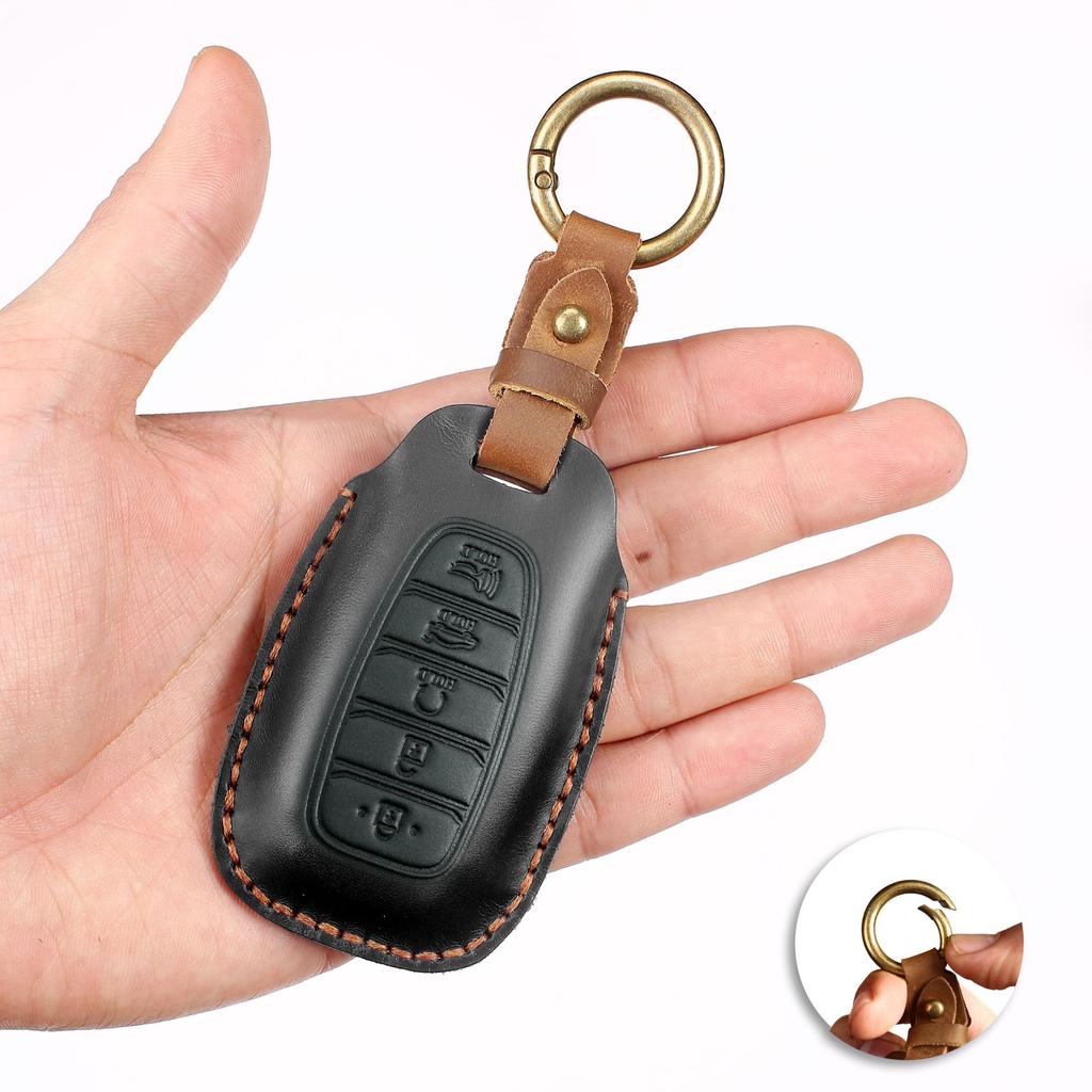 Genuine Leather Key Fob Cover for Hyundai Fista Elantra Mistra Santa Fe - Premium Car Key Protector Case