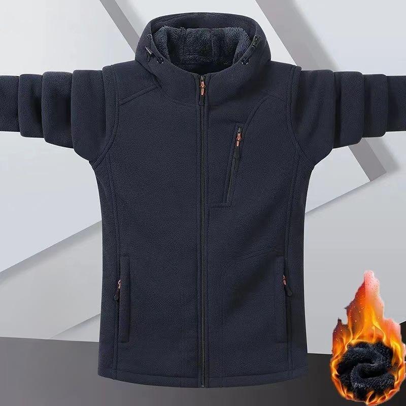 Polar Fleece Plus Velvet Thickened Men's Hooded Autumn and Winter Fashion Warmth Trend Fashion Dad Jacket