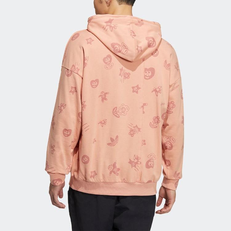 adidas Cartoon Graphic Kangaroo Pocket Pullover Hoodie for Men, Red and Pink HR3464