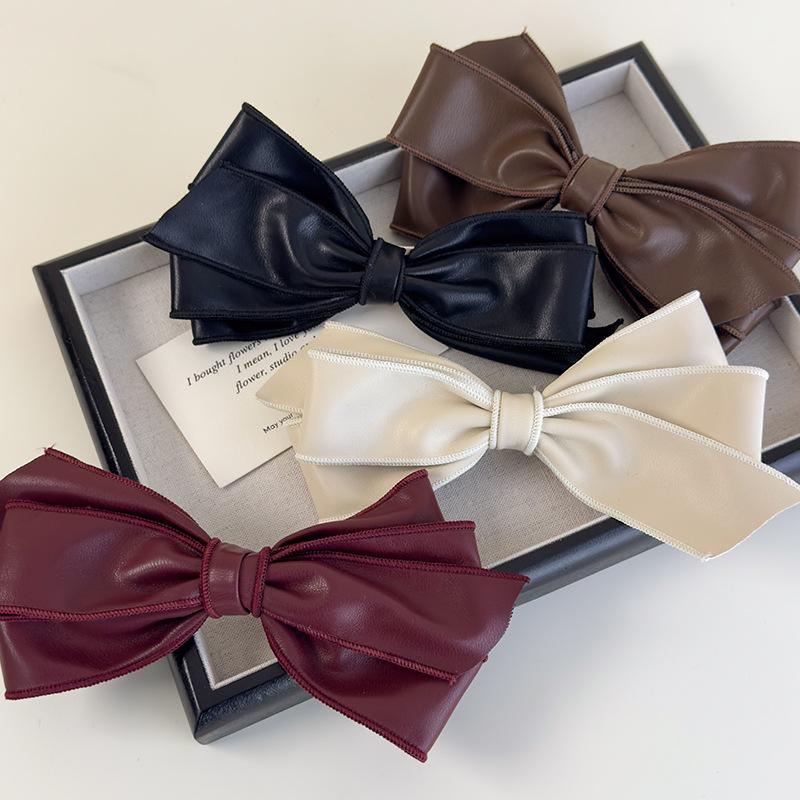 Synthetic Leather Bow Barrettes Women Elegant Ponytail Clip Hairpins Girls Bowknot Hair Clips Fashion Hair Accessories Headwear
