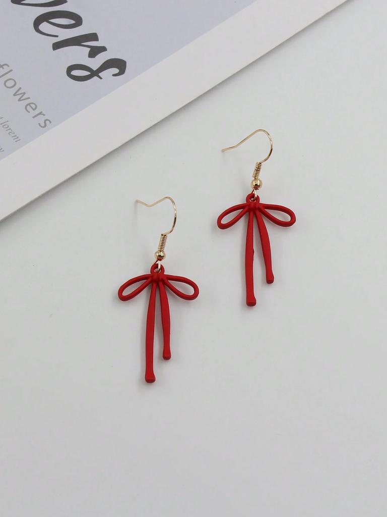 Simple Red Ribbon Bow Earrings Light Titanium Alloy Ear Hook Fashion Jewelry for Women