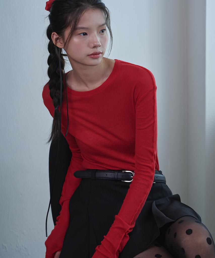 OPENING SUNSHINE See-Through Wool Jersey T-Shirt Red