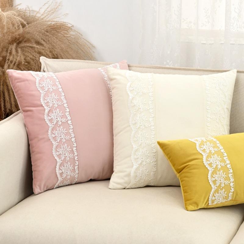 Premium Nordic Ins Style Dutch Velvet Pillowcase Deluxe Rose Lace Embroidered Cushion Cover Fresh Modern Home Decor Pillow Cover