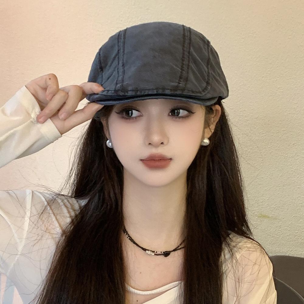 Beret Autumn and Winter Do Old Forward Cap Rub Color Stitching Retro Forward Cap Female Trend Fashion Duck Tongue Cap
