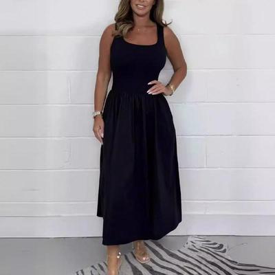 2026 Summer Women's High-End Waist-Cinched Casual Dress - Hot Selling Solid Color Skirt