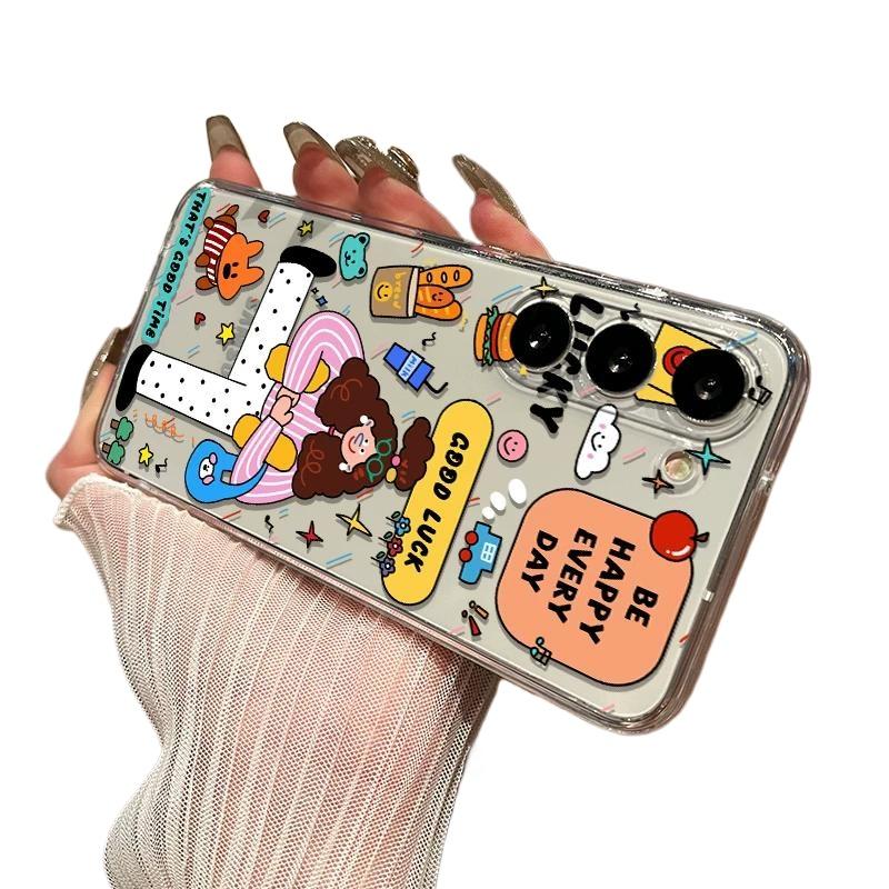 Cute Cartoon Sticker Collage Clear TPU Phone Case For IPhone 15 Pro Max & Samsung Galaxy S24 Ultra, Shockproof Cover