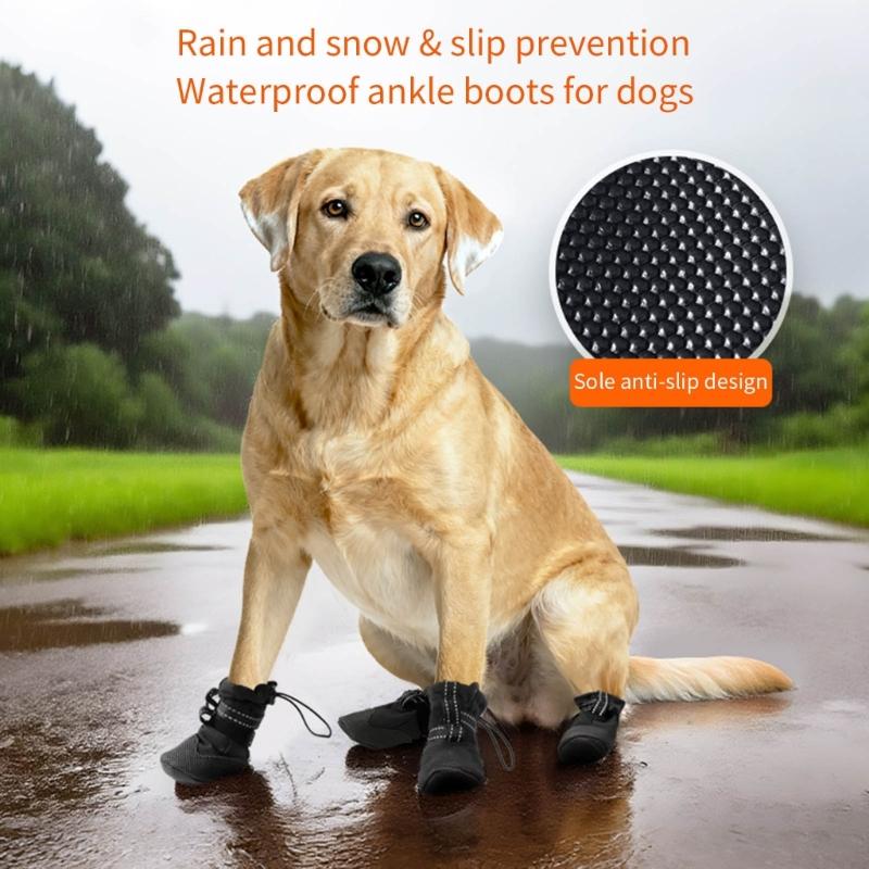 4PCS Dog Boot Water Resistant Antiskid Paws Protecting Comfortable For Big Dogs Various Weather Walking Hiking