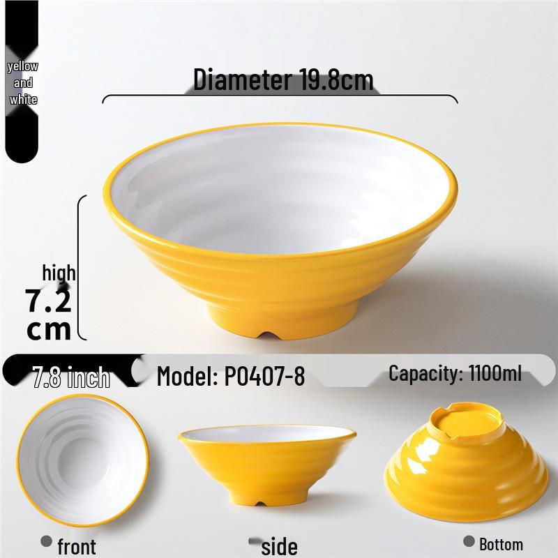 

Two-Color Thickened Melamine Noodle Bowl - Large, Threaded Design for Restaurants, Perfect for Noodle Soup, Ramen, and Snail Rice Noodles