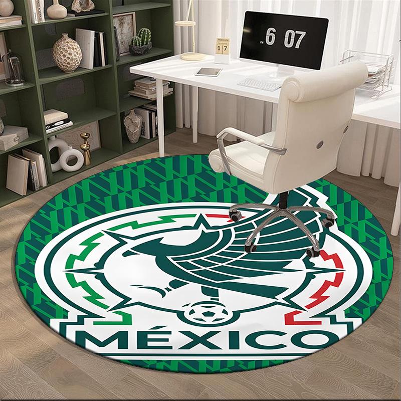 Mexico Football Emblem Round Rug for Livingroom,Bedroom, Palyroom, Chair Rug, Area rug, Circle Carpet, Large Size Fan Christmas gift
