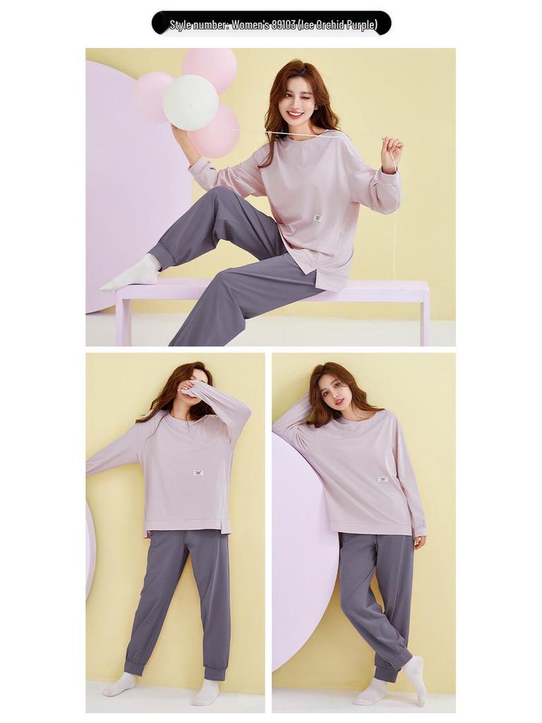 2025 Women's 100% Cotton Pajamas, Round Neck Long Sleeve Pullover, Casual Autumn/Spring Homewear Set