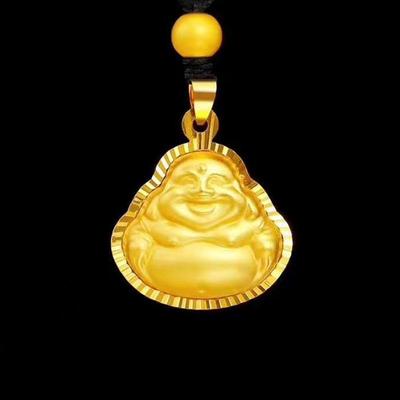 Vietnamesische Gold Maitreya Buddha Anhänger Halskette, Vergoldetes Messing Guanyin Design für Männer und Frauen