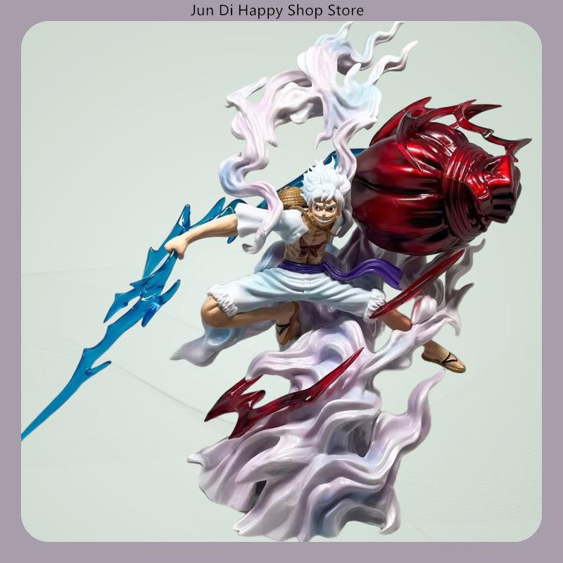 28cm One Piece Onigashima Arc Gear Fifth Nika Lightning Luffy Battle Anime Figure Model Statue Desktop Decoration