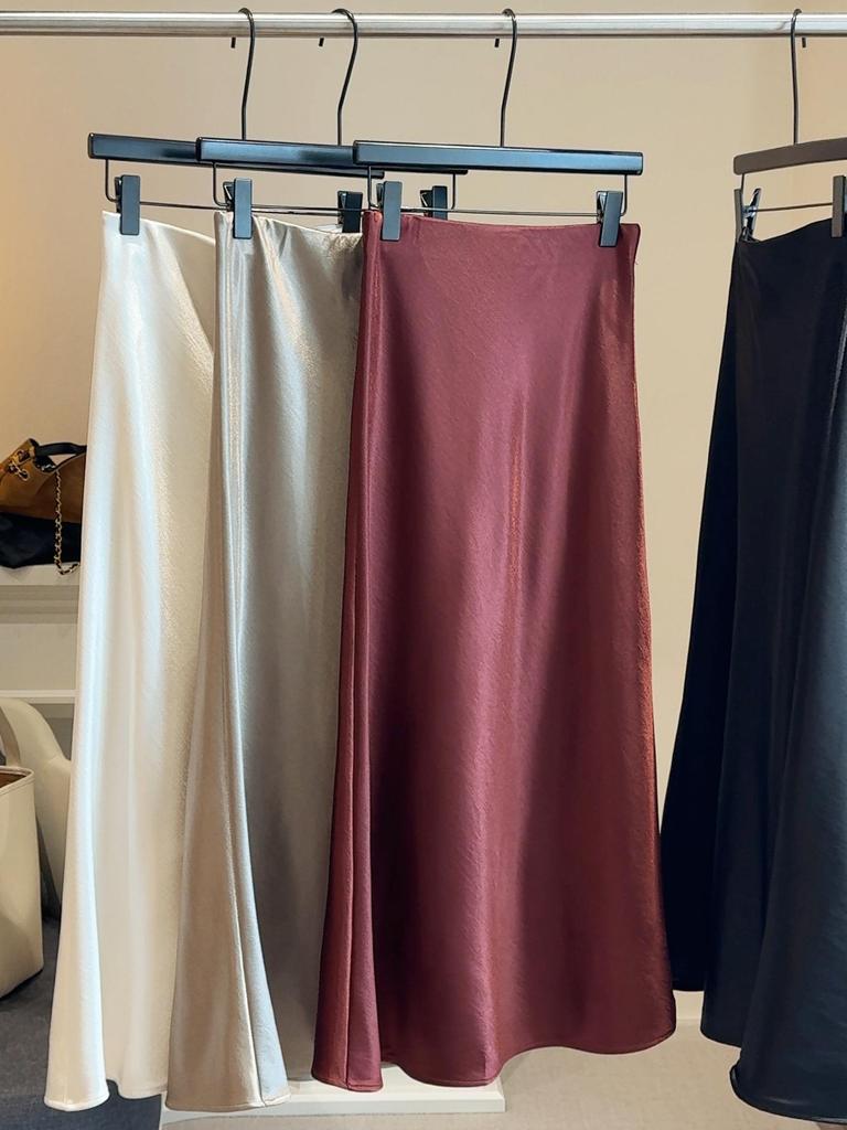2025 High-Waisted Satin Mermaid Skirt - Women's Mid-Length A-Line in Autumn/Winter