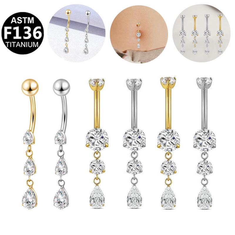 Gaibei Stylish Titanium Zircon Water Drop Navel Ring