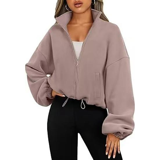 Hoodies Women Spring Autumn Casual Polar Fleece Sports Stand Collar with Velvet Zipper Coat Sweatshirt