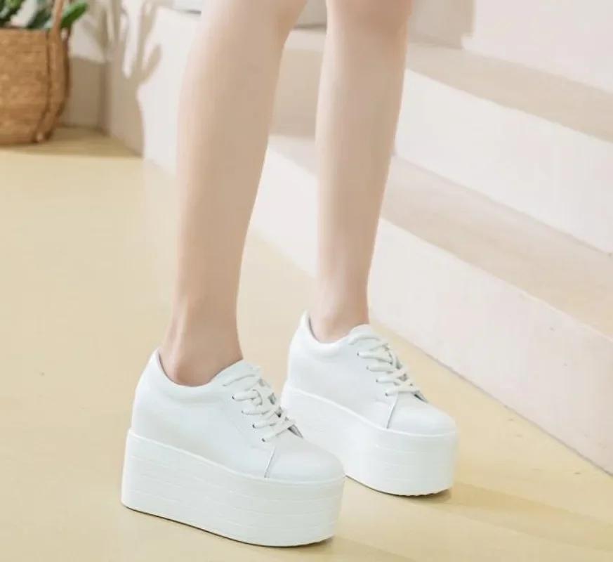 

Мода 12 см Новые Синтетические Натуральные Платформа Танкетка Балетки Кожа Осень Весна Ботильоны Женские Высокие Бренд Мода Высокие Каблуки Обувь 33 белый