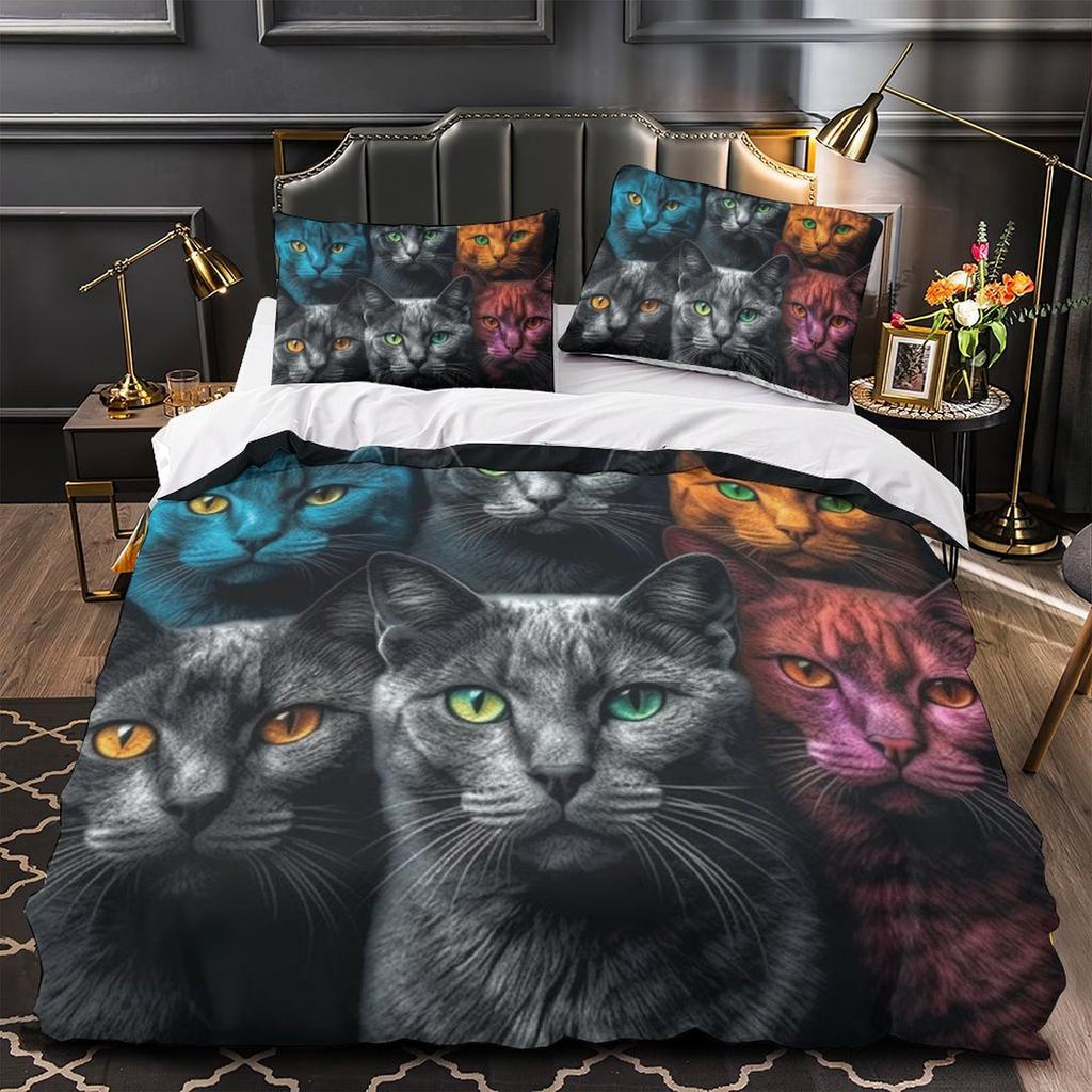 3D Digital Printing Color Cat Series Quilt Cover Pillowcase Two Or Three-Piece Set Polyester Abraded