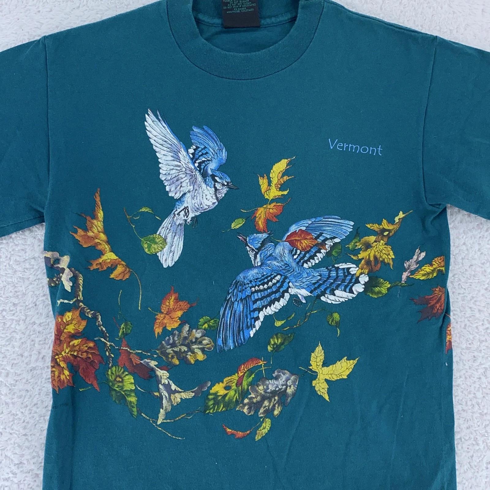 Vintage Vermont Blue Jay Double-Sided Habitat Shirt Mens XS Birds Nature 90s USA 2XL