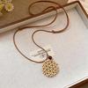 Retro Ethnic Heart Necklace: Wooden Flower Pendant Sweater Chain for Women