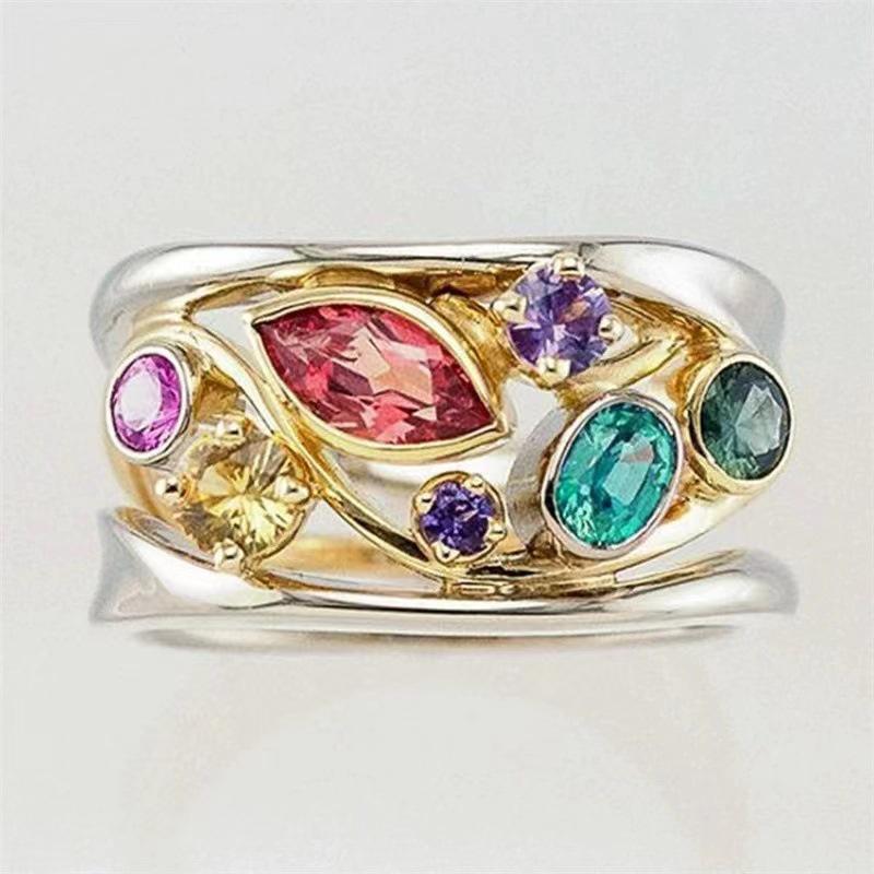 Exquisite Women's Colorful Geometric Pattern Micro-Diamond Wave Line Ring