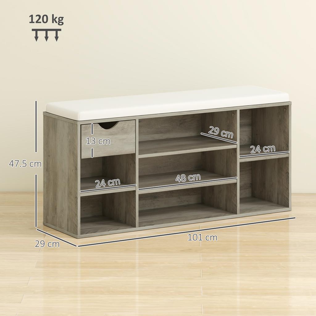 Shoe Storage Bench with Cushion - Grey
