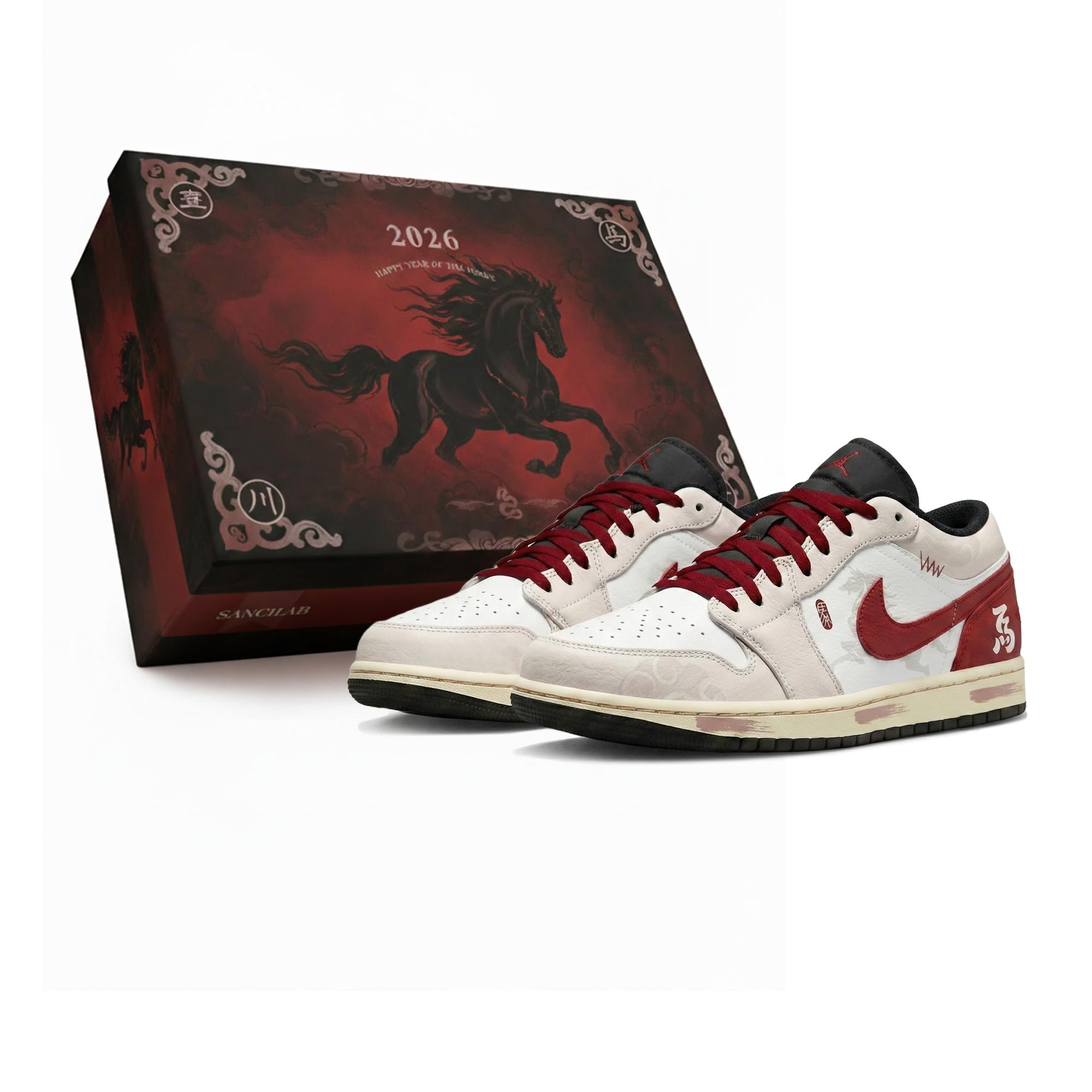

Jordan Air Jordan 1 Low CNY Horse Year, Three Times Lab, Red Seal Greet Horse, Box Abrasion Resistant Low top 553558-040(Team-S-BOX) 46