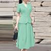 ZANZEA Women Short Sleeve Blouse and Pleated Skirts Casual Two Piece Suit Sets