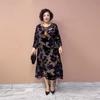 High-end Women's golden Velvet Dress Long Plus-Size Silk Dress Loose Floral A-Line Dress Spring Autumn