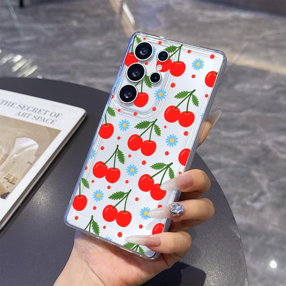 Cherry and Daisy Pattern Case for Samsung Galaxy S26 S25 S24 S23 S22 S21 S20 FE Plus Soft TPU Slim Fit Shockproof Cover