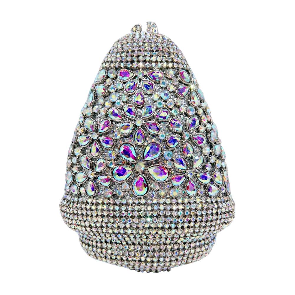 

five-petal lilac flower with diamonds dinner bag, water drop spherical hand-held women s diamond bag, banquet dress bag.