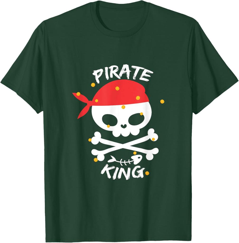 Pirate King Skull Red Bandana Graphic Tee Soft Cotton Casual Crewneck TShirt for Men
