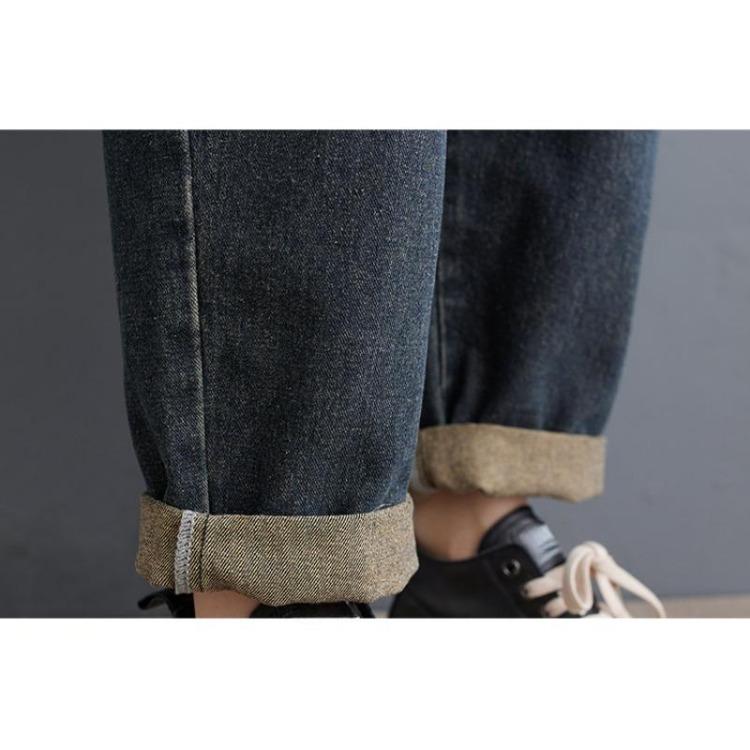 Women Elastic Long Pants Spring Denim Overalls Loose Casual Trousers Plus Size Basic Jeans