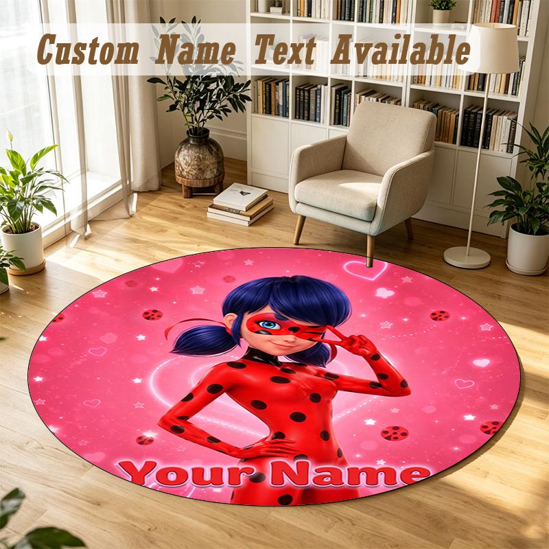 Round Rug Custom NameMiraculous Ladybug Pattern Non Slip Carpet Home Floor Decor