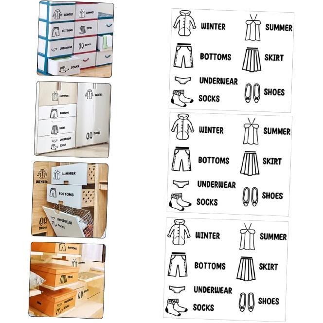3pcs Boy Girl Clothing Labels Self-Adhesive Clothing Sort Stickers for Dresser Organization Educational Decals for Wardrobe with Pictures and Text