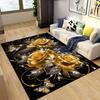 Alfombra de Franela con Estampado de Rosas Doradas y Mariposas Interior Exterior Alfombra Suave para Sala de Estar Jardín Decoración Elegante Diseño Artístico