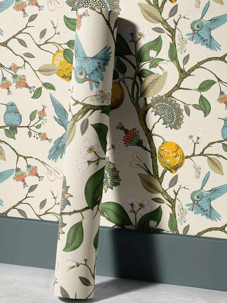 1PC Plants Lemon, Flowers, Hummingbirds, Blooming Garden Pattern, Thickened Moisture-proof Waterproof Self-adhesive Wallpaper