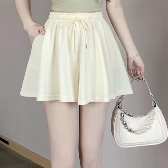 Women Summer Shorts Elastic High Waist Adjustable Drawstring Casual Shorts with Pockets Solid Color Wide Leg Shorts