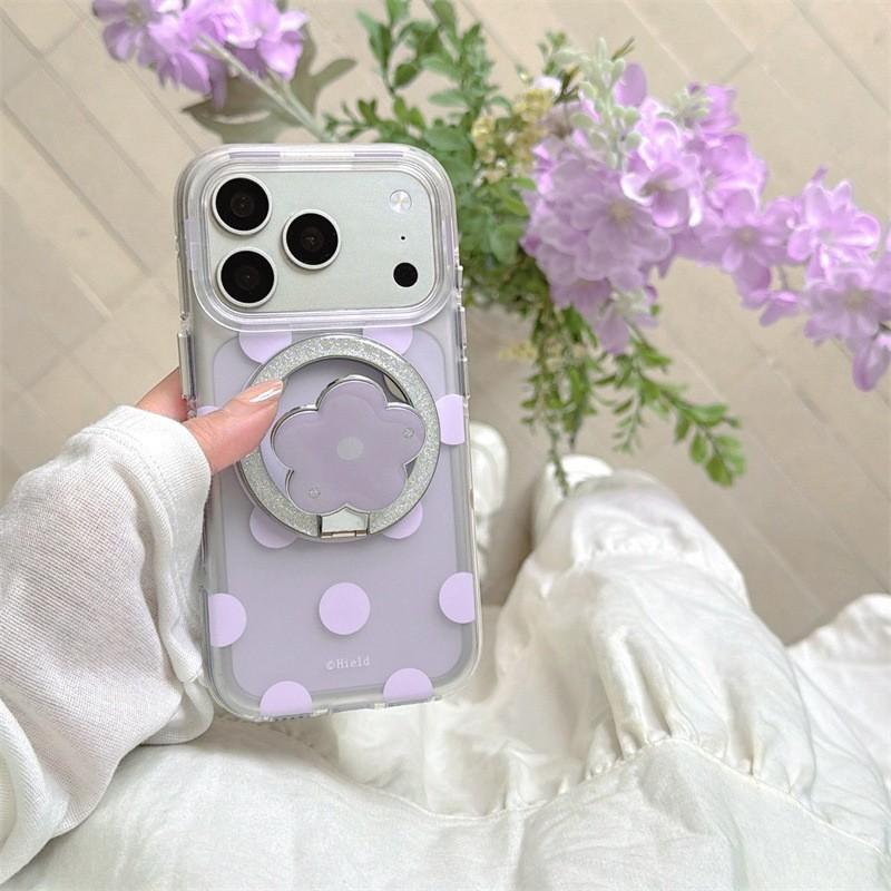 Magnetic Snap-on Phone Case With Flower Stand IPhone 18 Pro Max 17 16 15 Soft Silicone Cover Anti-Drop Polka Dot Design In