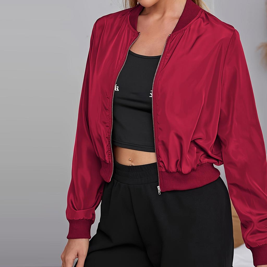 Women's Solid Color Fashionable Sleeve Long Sleeved Zipper Casual Top  Jacket Jacket